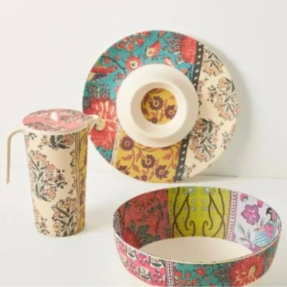 ⭐️ Blockprint Bamboo Melamine Chip & Dip Girly Artsy Platter Party Bowl Plate - Picture 2 of 3